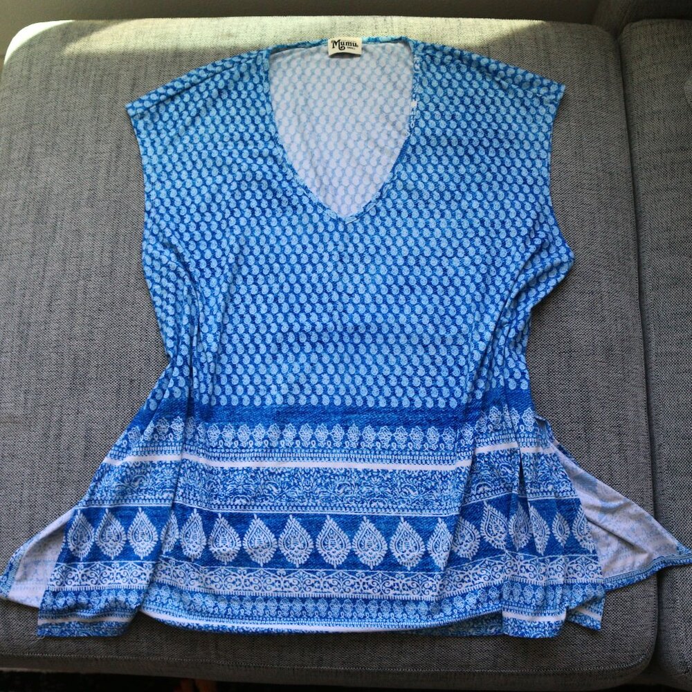 Show Me Your MuMu Blue Paisley Carter V-Neck Tunic Cover Up Small